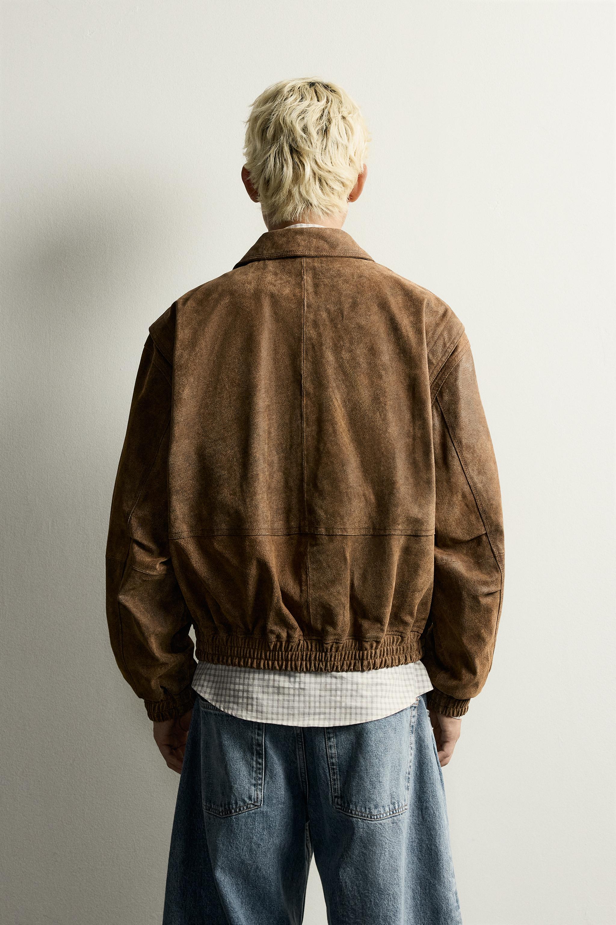 BLOUSON CROPPED EN CUIR EFFET DÉLAVÉ